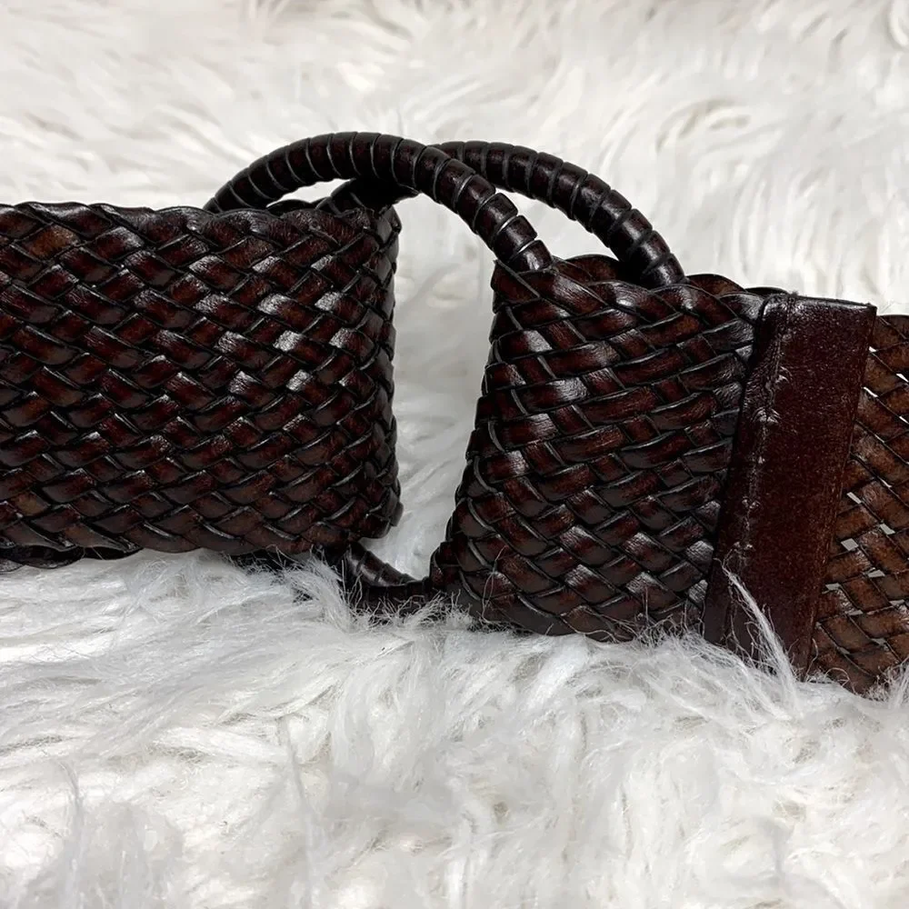 🟢3 for $20 ——-WOVEN leather adjustable wide belt 2 ring unbranded women’s